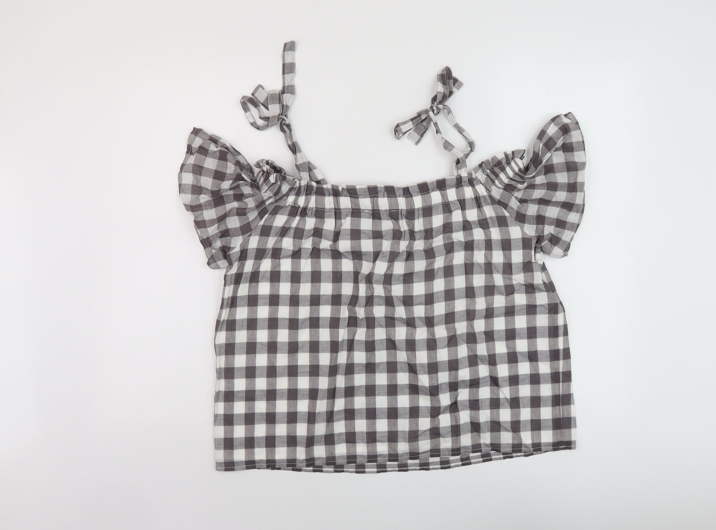 Great Plains Womens Grey Check Cotton Basic Blouse Size 10 Square Neck