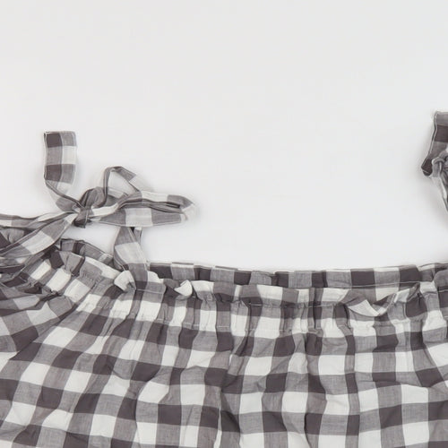 Great Plains Womens Grey Check Cotton Basic Blouse Size 10 Square Neck