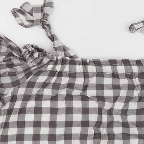 Great Plains Womens Grey Check Cotton Basic Blouse Size 10 Square Neck