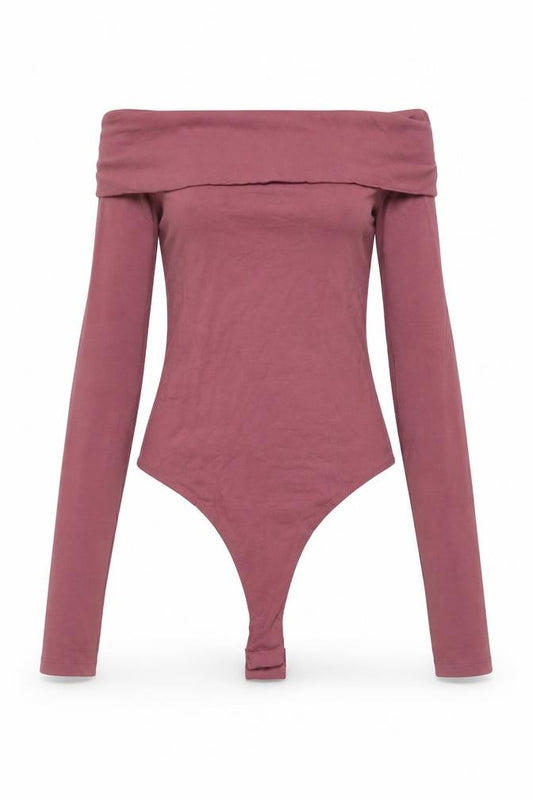 Front view of ASOS women’s pink vinyl bodysuit one-piece, size UK 6, snap