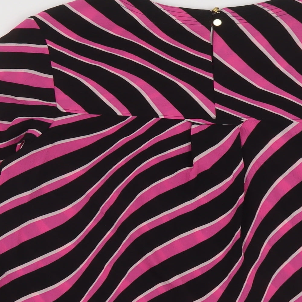 Marks and Spencer Womens Beige Striped Polyester Basic Blouse Size 6 Round Neck