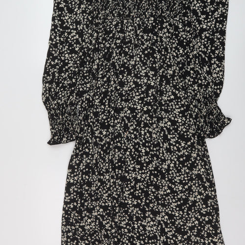 Missguided Womens Black Floral Polyester A-Line Size 8 Square Neck Pullover