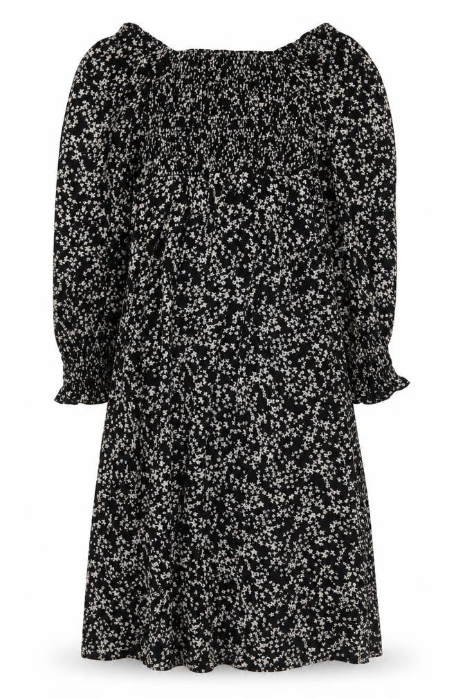Front view of Missguided women’s black floral polyester a-line, size UK 8, square neck pullover