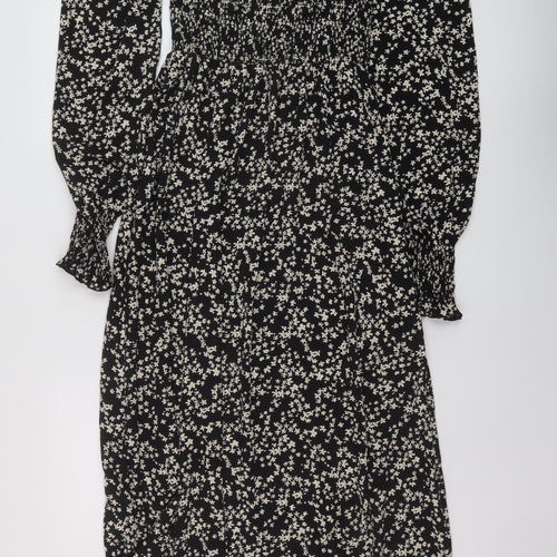 Missguided Womens Black Floral Polyester A-Line Size 8 Square Neck Pullover