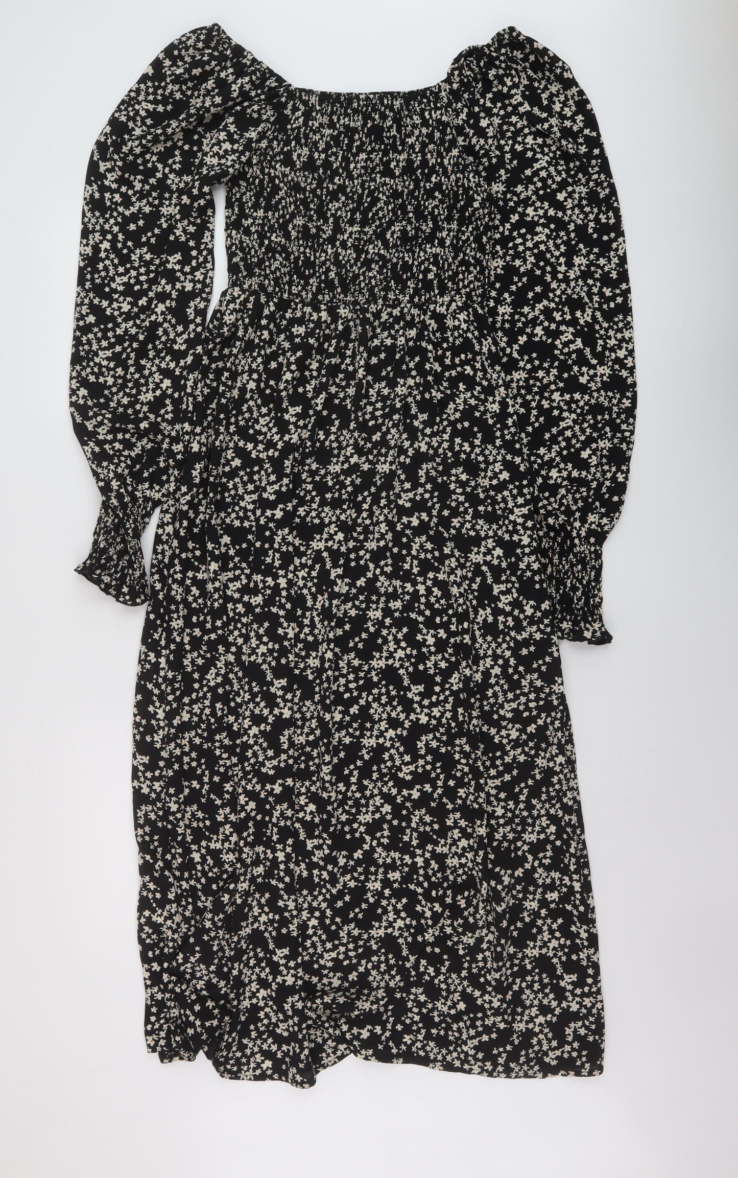 Missguided Womens Black Floral Polyester A-Line Size 8 Square Neck Pullover