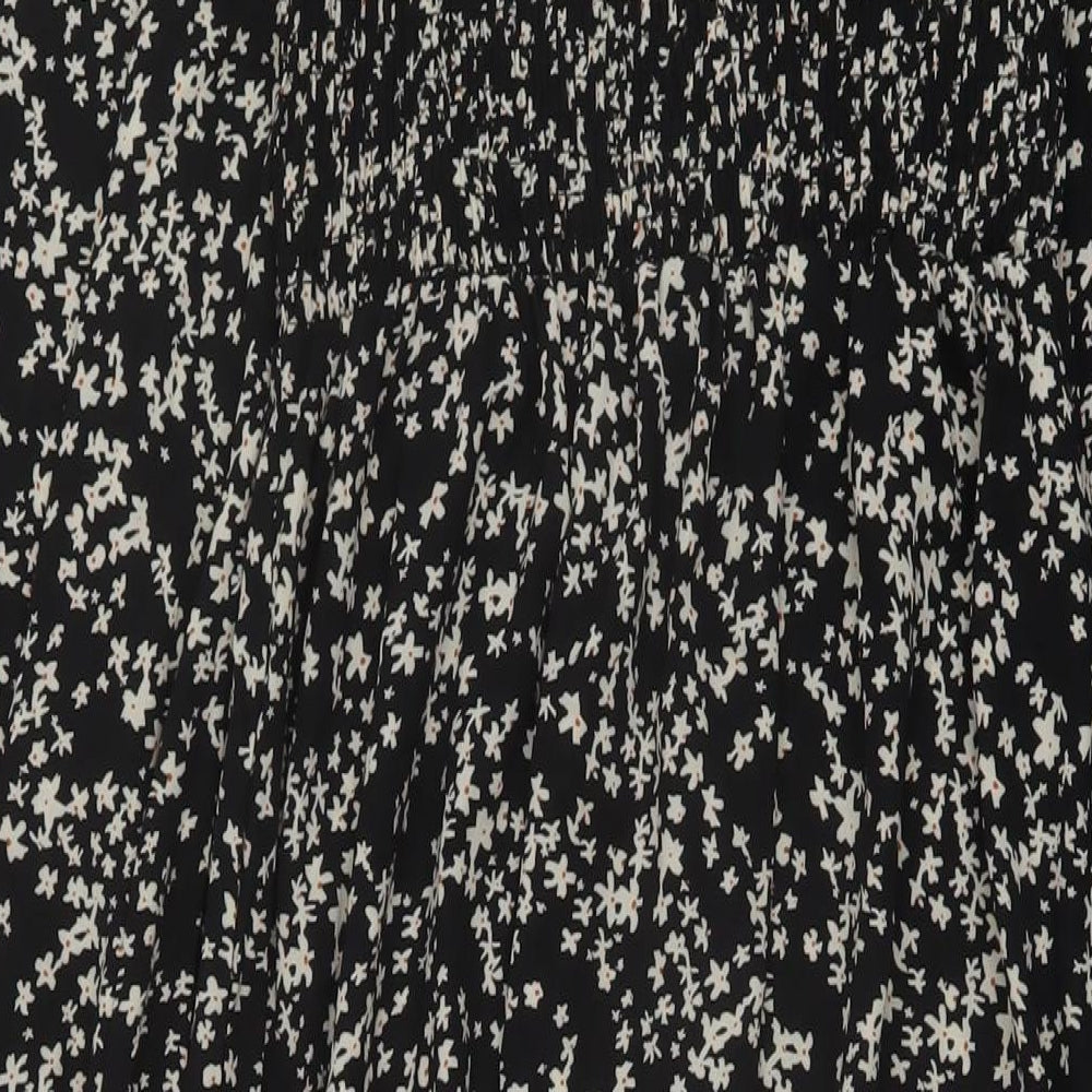 Missguided Womens Black Floral Polyester A-Line Size 8 Square Neck Pullover