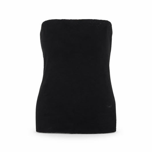 Front view of PRETTYLITTLETHING women’s black polyester basic tank, size UK 10, off the shoulder