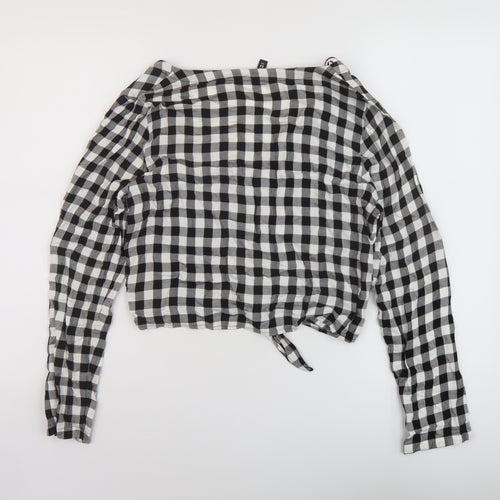 H&M Womens Black Check Viscose Basic Blouse Size 10 V-Neck