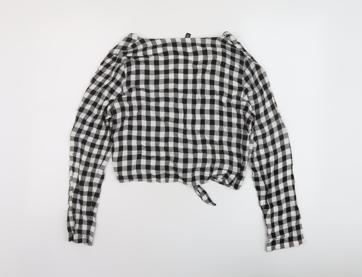 H&M Womens Black Check Viscose Basic Blouse Size 10 V-Neck