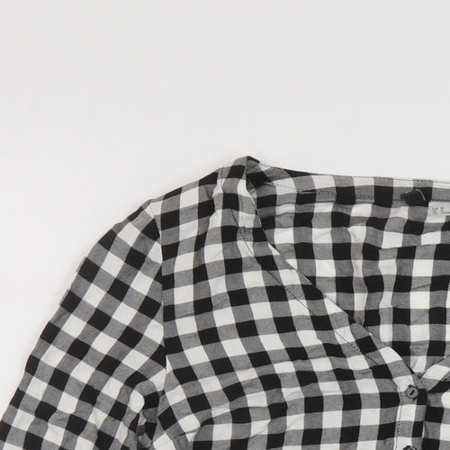 H&M Womens Black Check Viscose Basic Blouse Size 10 V-Neck