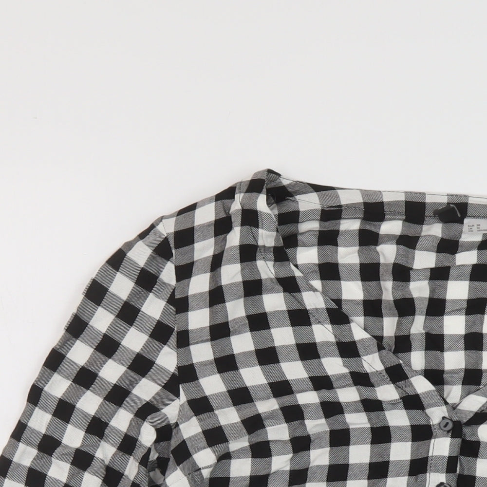 H&M Womens Black Check Viscose Basic Blouse Size 10 V-Neck