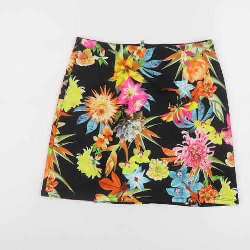 Miss Selfridge Womens Multicoloured Floral Polyester Mini Skirt Size 6 Zip