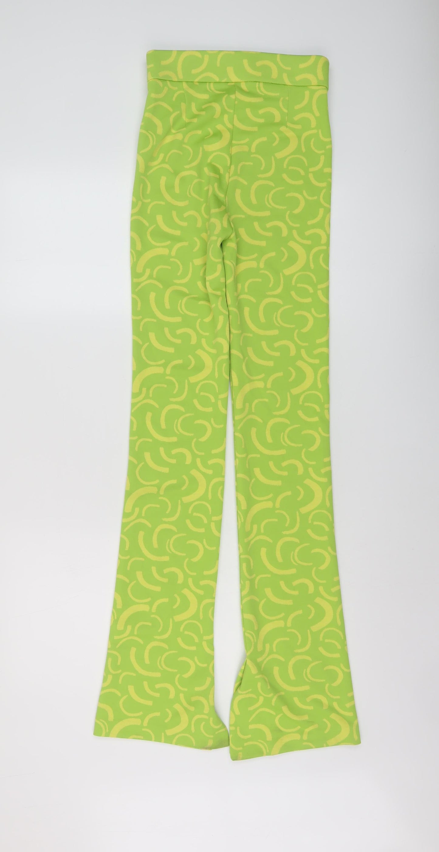 Zara Womens Green Geometric Polyester Trousers Size XS L33 in Regular