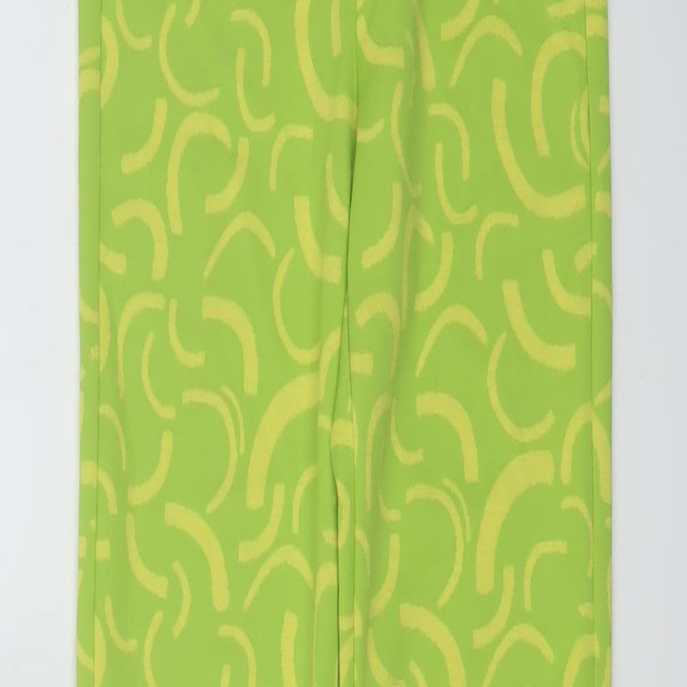 Zara Womens Green Geometric Polyester Trousers Size XS L33 in Regular