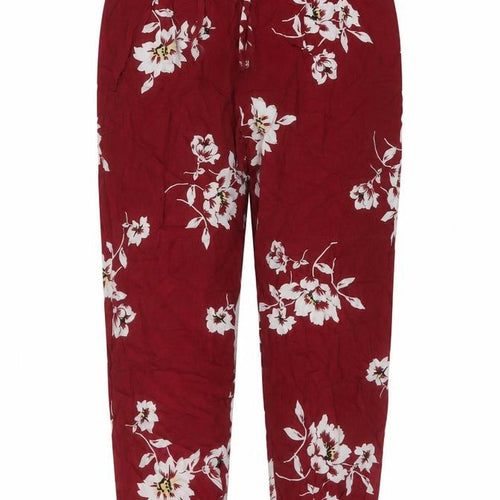 Miss Selfridge Womens Red Floral Viscose Trousers Size 10 L22 in Regular Drawstring