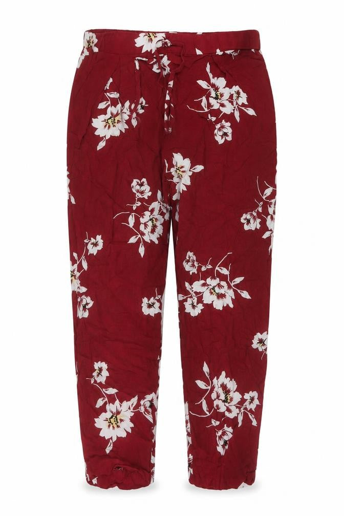 Miss Selfridge Womens Red Floral Viscose Trousers Size 10 L22 in Regular Drawstring