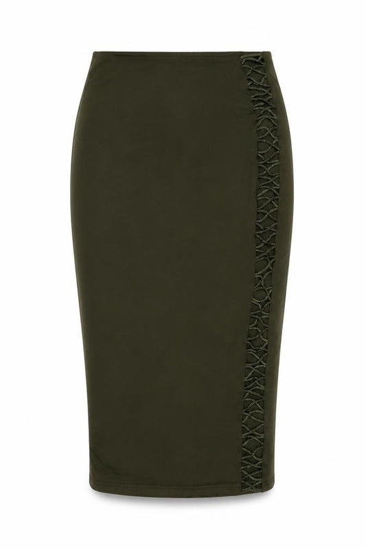 Front view of Mars The Label women’s green polyester bandage skirt, size UK 8