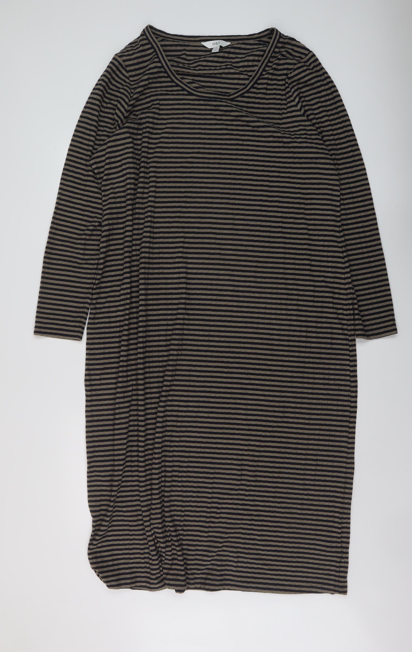 Marks and Spencer Womens Beige Striped Polyester A-Line Size 22 Round Neck Pullover