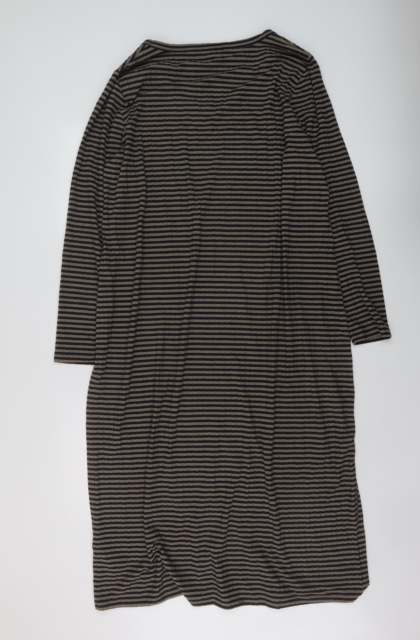 Marks and Spencer Womens Beige Striped Polyester A-Line Size 22 Round Neck Pullover