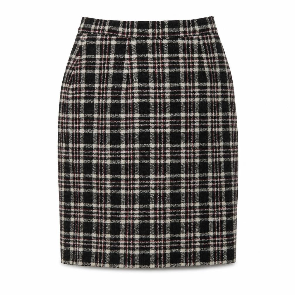 Anne Brooks Womens Black Plaid Polyester A-Line Skirt Size 10 Zip