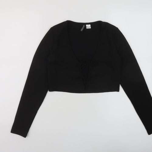H&M Womens Black Polyester Wrap Blouse Size S Round Neck