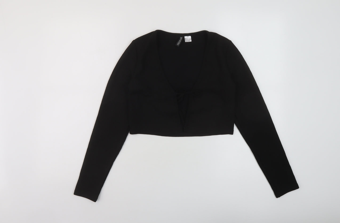 H&M Womens Black Polyester Wrap Blouse Size S Round Neck