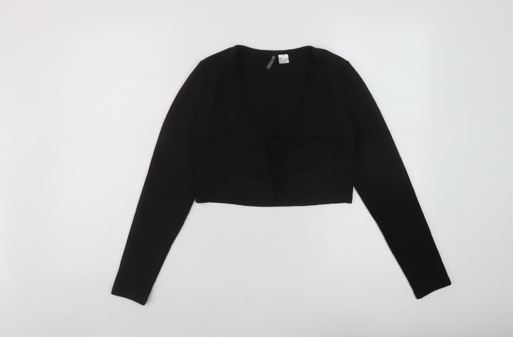 H&M Womens Black Polyester Wrap Blouse Size S Round Neck