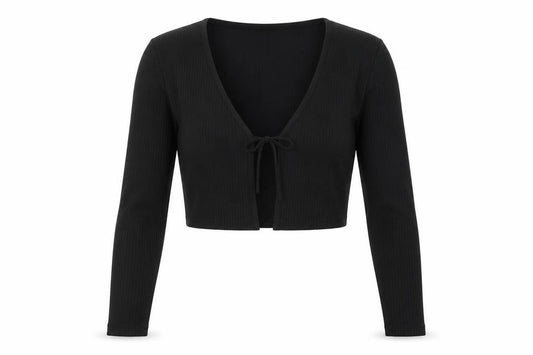 Front view of H&M women’s black polyester wrap blouse, size S, round neck