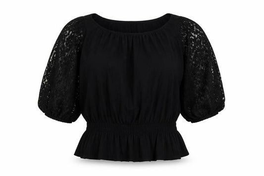 Front view of Next women’s black viscose basic blouse, size UK 14, round neck