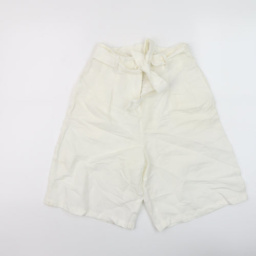 Marks and Spencer Womens Ivory Linen Paperbag Shorts Size 6 L10 in Regular Button