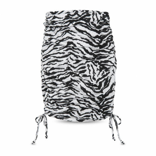 Front view of PRETTYLITTLETHING women’s black animal print polyester mini skirt, size UK 4