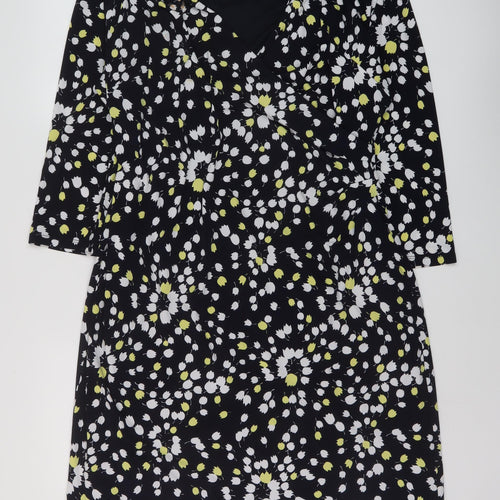 Precis Womens Black Geometric Polyester Sheath Size 18 V-Neck Pullover