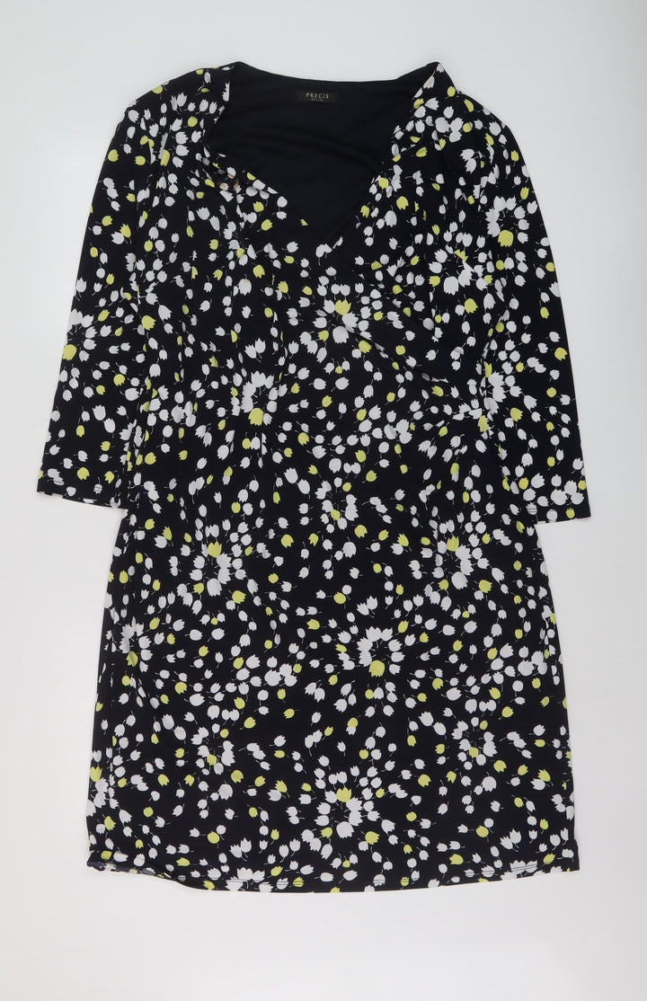Precis Womens Black Geometric Polyester Sheath Size 18 V-Neck Pullover