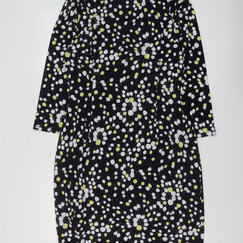 Precis Womens Black Geometric Polyester Sheath Size 18 V-Neck Pullover