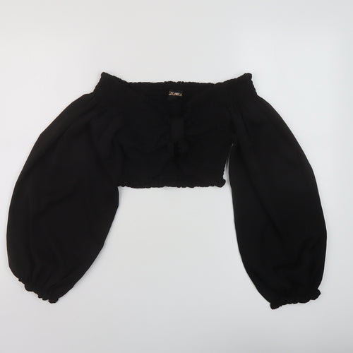 Pink Vanila Womens Black Polyester Cropped Blouse Size L Sweetheart