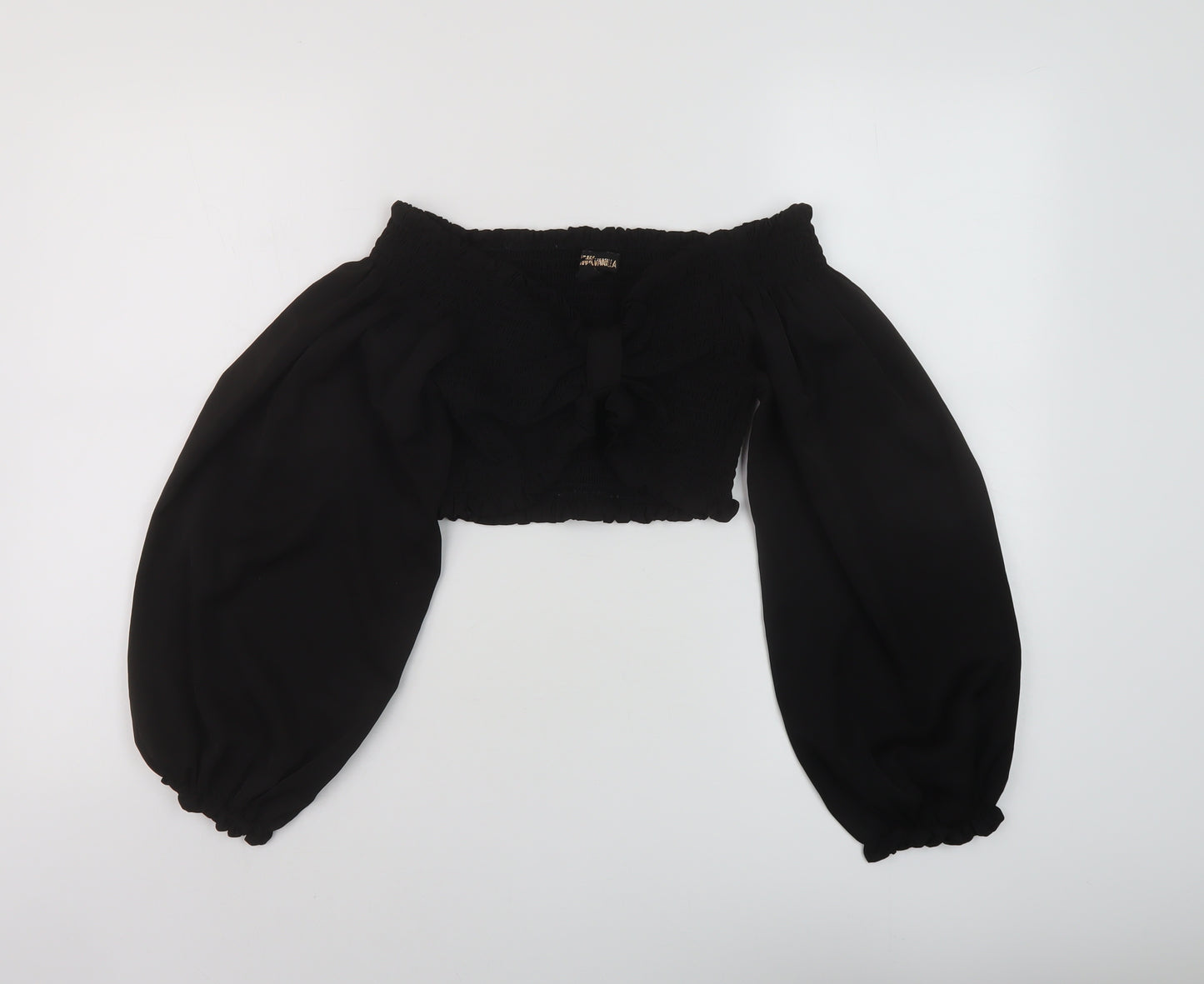 Pink Vanila Womens Black Polyester Cropped Blouse Size L Sweetheart