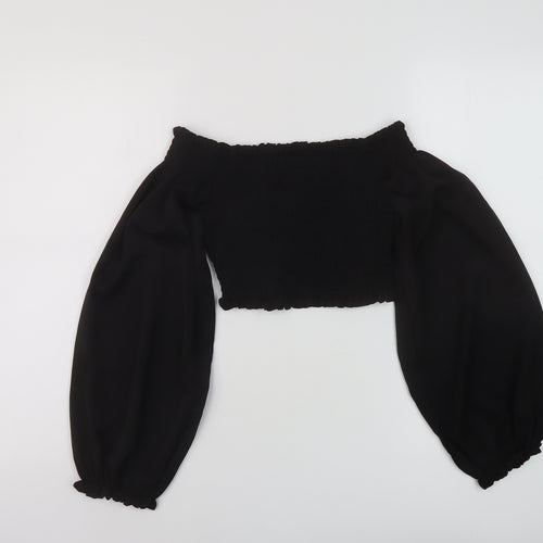 Pink Vanila Womens Black Polyester Cropped Blouse Size L Sweetheart