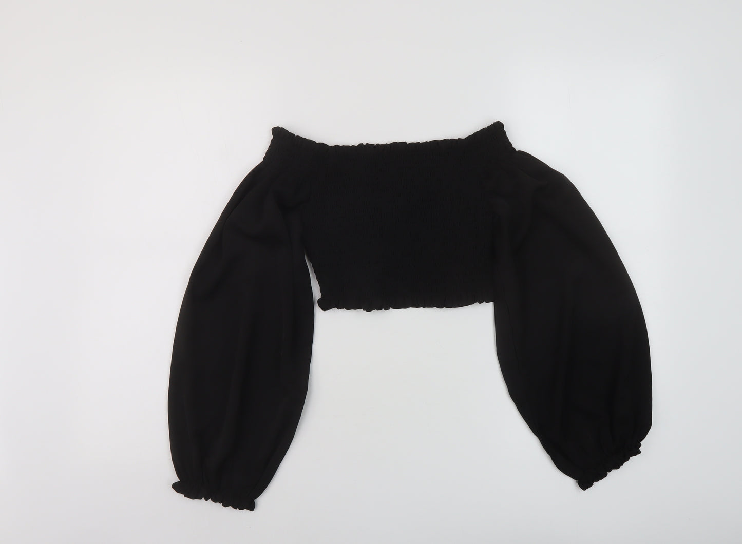 Pink Vanila Womens Black Polyester Cropped Blouse Size L Sweetheart