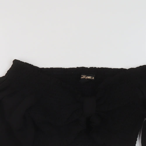 Pink Vanila Womens Black Polyester Cropped Blouse Size L Sweetheart