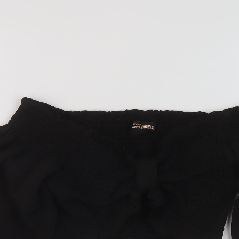 Pink Vanila Womens Black Polyester Cropped Blouse Size L Sweetheart