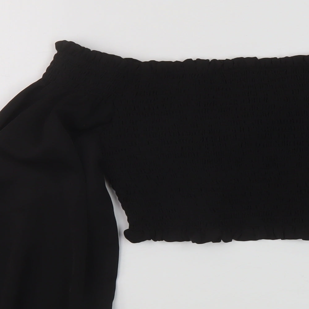 Pink Vanila Womens Black Polyester Cropped Blouse Size L Sweetheart