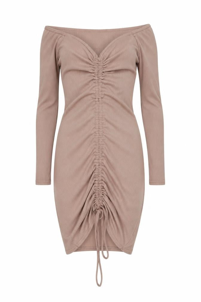 Front view of PRETTYLITTLETHING women’s pink polyester bodycon, size UK 10, v-neck pullover