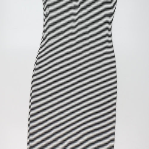 Zara Womens Beige Striped Polyester Bodycon Size S Round Neck Pullover