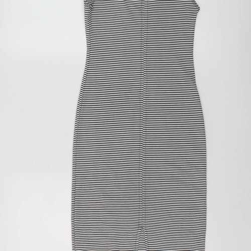 Zara Womens Beige Striped Polyester Bodycon Size S Round Neck Pullover