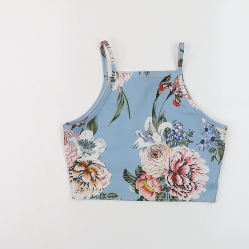 Boohoo Womens Blue Floral Polyester Cropped Tank Size 6 Square Neck
