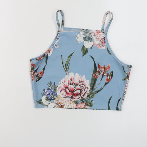 Boohoo Womens Blue Floral Polyester Cropped Tank Size 6 Square Neck
