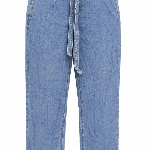 Redial Womens Blue Cotton Straight Jeans Size 16 L26 in Regular Zip - Belted Raw Edge Detail