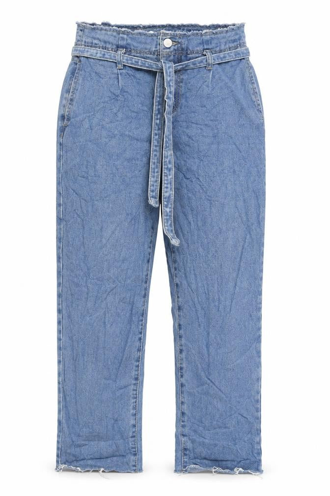 Redial Womens Blue Cotton Straight Jeans Size 16 L26 in Regular Zip - Belted Raw Edge Detail