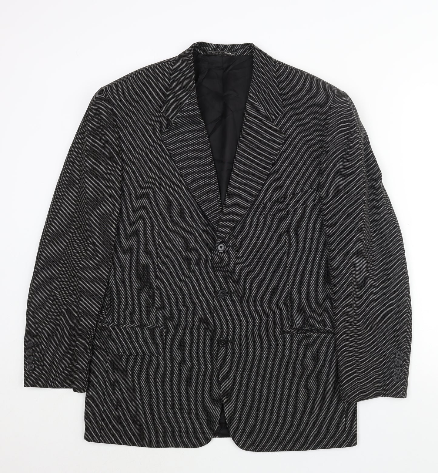 Corneliani Mens Black Geometric Wool Jacket Suit Jacket Size 40 Regular