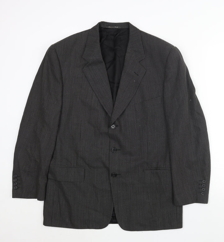 Corneliani Mens Black Geometric Wool Jacket Suit Jacket Size 40 Regular